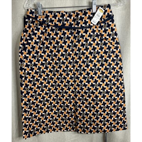 Talbots NWT Women's Pencil Skirt Size 4 - Geometric Pattern-Pockets-Ribbon Belt - Picture 1 of 6